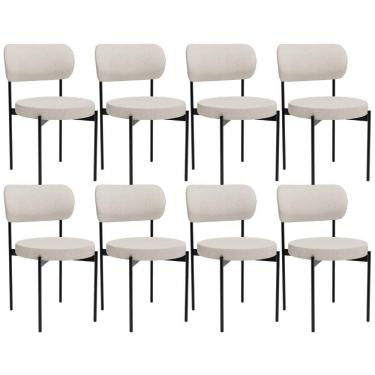 Imagem de Kit 08 Cadeiras Estofadas Para Sala De Jantar Louvre L02 Linho Cru - Lyam Decor