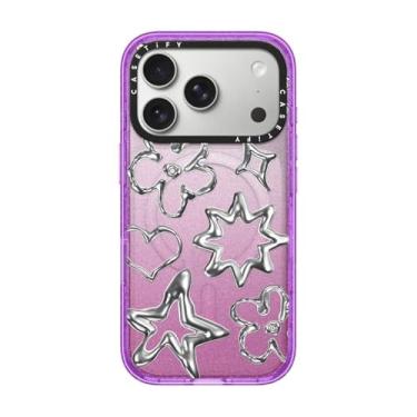 Imagem de CASETiFY Capa Impact para iPhone 17 Pro [fina/compatível com Magsafe/2,5 m. Proteção contra quedas de grau militar 4X] - Rabiscos cromados - Roxo brilhante