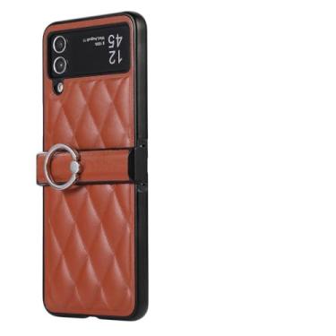 Imagem de Para Samsung Galaxy Z Flip 4 5 Flip3 Flip4 Flip5 Capa de telefone dobrável de couro liso com suporte de anel capa protetora, marrom, para Galaxy Z Flip 3
