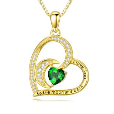 Imagem de WYDDO Colares de coração para mulheres, mãe, esposa, banhado a ouro 14 quilates, pedra do mês de nascimento, Natal, Dia dos Namorados, presentes para sua esposa, filha, mãe, One Size, Base, Pedra do