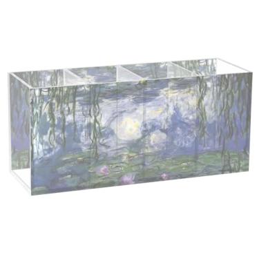 Imagem de TSENQUE Porta-lápis personalizado divertido para mesa fofo Claude Monet Water Lily Painting Marker Caddy acrílico papelário copo organizador