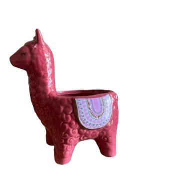 Imagem de SJBAG Vaso de suculentas de cerâmica em forma de lhama com orifícios de drenagem, vaso de animais pintado à mão para cactos e suculentas internos, decoração de casa exclusiva e presente (vermelho, 15