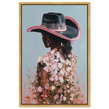 Imagem de Decoração de parede rosa com estampa de flor de vaqueira brilhante por Art Remedy, moldura dourada, 25 x 38 cm