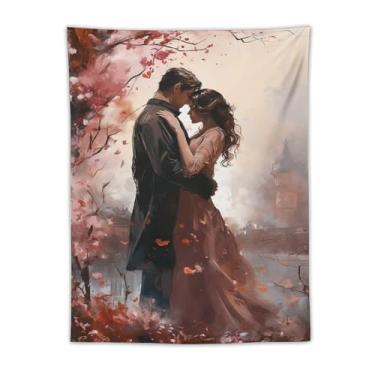 Imagem de Tapeçaria de cidade branca azul mediterrânea veleiro flores rosa penhasco edifícios costeiros beira-mar vista panorâmica vibrante decoração de parede para sala de estar quarto casa peça de arte