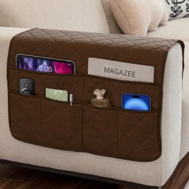 Imagem de DECKALY Suporte de controle remoto para armazenamento de sofá, organizador de apoio de braço antiderrapante para sofá com 6 bolsos para mesa, celular, iPad, revistas, livro (marrom-2)