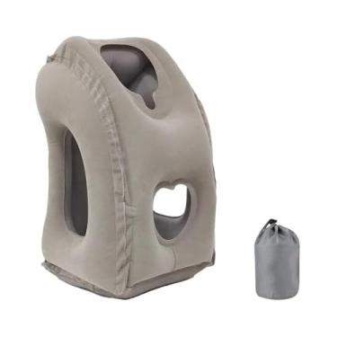 Imagem de Travesseiro inflável dobrável para viagem – posicionador corporal leve e portátil, cinza, ideal para suporte de cabeça, pescoço e cintura em movimento e em casa