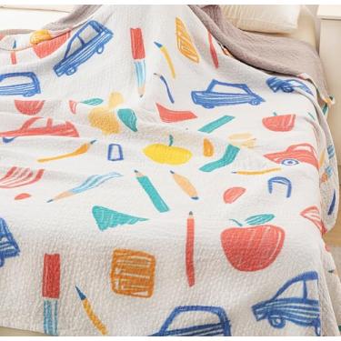 Imagem de MEJU Cobertor colorido de musselina para cama, sofá, sofá, 100% algodão penteado, macio, quente, para uso ao ar livre, cobertor para cama queen 203 x 228 cm