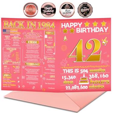 Imagem de Joycard Cartão de aniversário de 42 anos com envelope, decorações de aniversário de 42 anos para mulheres, presentes de aniversário para ela, cartões de feliz aniversário para esposa de 42 anos, em