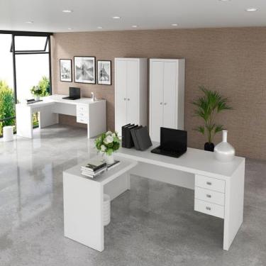 Imagem de Conjunto de Escritório com 2 Armários 2 Portas 5 Prateleiras e Mesa co