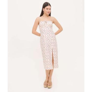 Imagem de Vestido Feminino Midi Flores Alças Finas Marisa-15440, Bege, PP