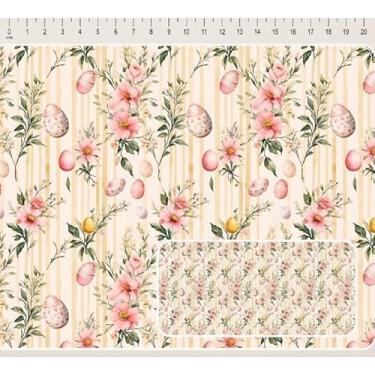 Imagem de Tecido Tricoline Digital Coleção Páscoa ovo com ramo de flores 50 x 150 cm