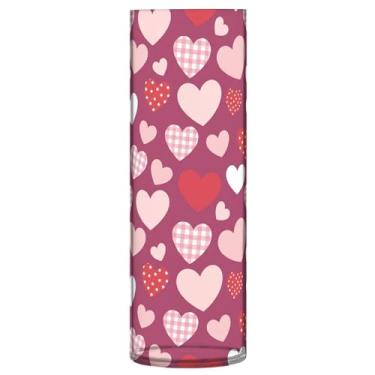 Imagem de CEBUGI Vaso de flores com estampa de corações 10 x 30 cm, vaso cilíndrico para flores, vaso transparente inquebrável para festa de casamento, decoração de casa