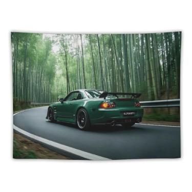 Imagem de HouLaiZhe JDM Tapeçaria de carro verde Jdm S2000 velocidade da selva pendurar na parede quarto decoração de casa tapeçarias estética piquenique decoração de parede arte de parede para dormitório sala