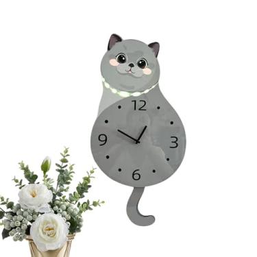 Imagem de Relógio de Parede,Gato Silencioso com Temporizador Digital e Cauda em Movimento | Relógio De Parede Silencioso - Para Quarto Sala De Estar Cozinha Ambiente Doméstico