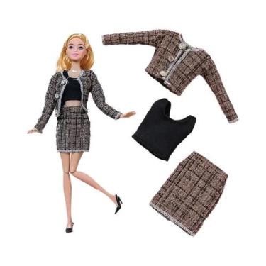Imagem de Vestido Fashion Para Boneca Barbie, Conjunto De Inverno Com Saia, Suét