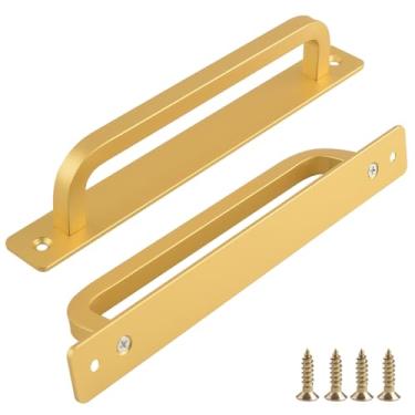 Imagem de funifiti Pacote com 5 puxadores de porta de tela deslizante dourados, puxadores de armário modernos, puxadores de armário de banheiro de 20 cm de comprimento, puxadores com placa traseira, puxadores