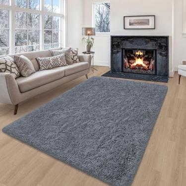 Imagem de ZJYeRug Tapete grosso ultra macio de 1,2 x 1,8 m para sala de estar, tapete felpudo fofo cinza para quarto, tapetes felpudos, felpudos, para adolescentes, dormitório, berçário, decoração de casa