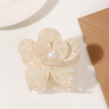 Imagem de Grampo de cabelo em flor de pérola com formato floral macio para um estilo elegante em tom branco
