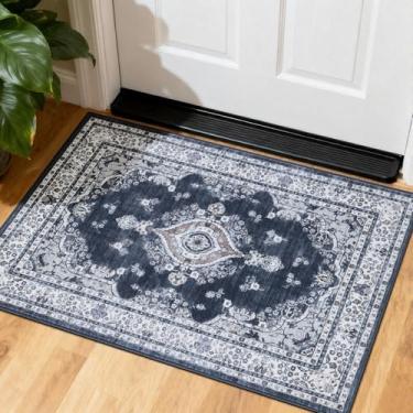 Imagem de WEZVIX Tapete de entrada 5 x 7 cm, tapete vintage tradicional lavável, suporte de borracha antiderrapante, tapete de área pequena macio para entrada, cozinha, entrada interna da porta da frente