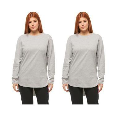 Imagem de Kit com 02 Camisetas Longline Blusa Manga Longa Comprida Oversized Feminina C2-Feminino