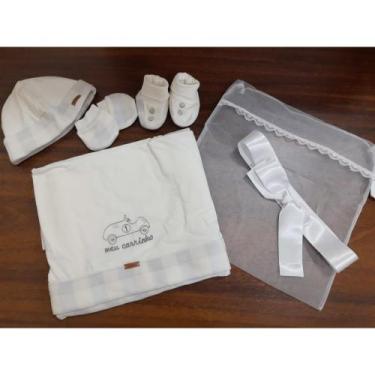 Imagem de Kit Luxo Paraiso Bebe Menino Manta Sapato Touca Luva 11827, Off white,