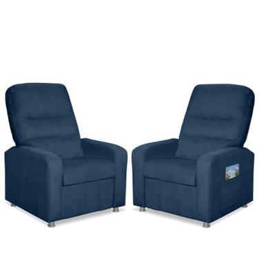 Imagem de Kit 02 Poltrona Do Papai Reclinável Confortável Suede Azul marinho - S