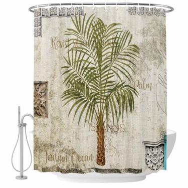 Imagem de Cortina de chuveiro de palmeira tropical vintage com folhas plantas, conjunto de cortinas de banho de tecido impermeável para banheiro decoração de banheira, acessórios de casa 182 x 182 cm