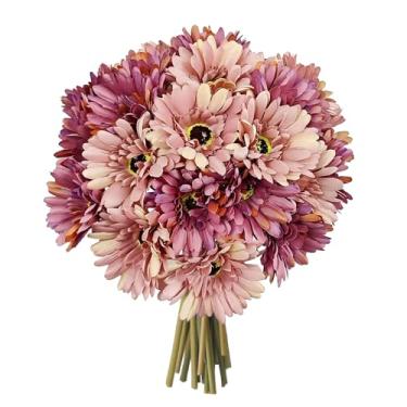 Imagem de Momiaday Momiday 26 peças de flores artificiais gerbera margarida, flores de seda sintética para decoração de casamento em casa, arranjo floral elegante para centros de mesa (champanhe + rosa