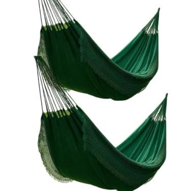 Imagem de Kit 2 Rede De Descanso Casal Resistente Grande Algodão Artesanal 2,60 m x 1,52 m (2 VERDE ESCURO)
