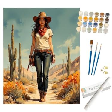 Imagem de Kit Western Paint by Numbers para adultos – Pintura DIY Cowgirl Desert Walk enrolada em tela 40 x 50 cm, conjunto de tinta acrílica, adequado para iniciantes, arte para decoração de casa ou presentes