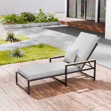 Imagem de Almofadas de espreguiçadeira ao ar livre, à prova d'água e resistente ao desbotamento para móveis de pátio com capa removível, almofada de espreguiçadeira com alça e 16 tiras, 203 x 66 x 7 cm, cinza