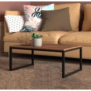 Imagem de Mesa Centro Sala pés de ferro industrial 80x40 Tampo MDF Amadeirado Ca