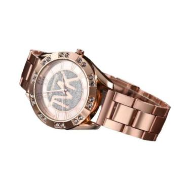 Imagem de Relógio De Quartzo De Luxo Em Aço Inoxidável Dourado Com Diamantes Par