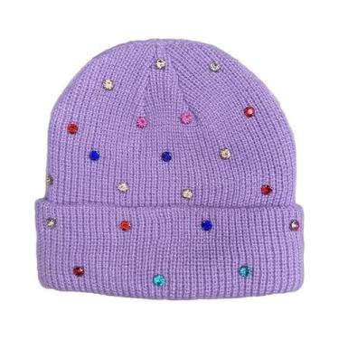 Imagem de Gorro De Tricô Feminino Com Strass Brilhante, Chapéu Macio Para Outono