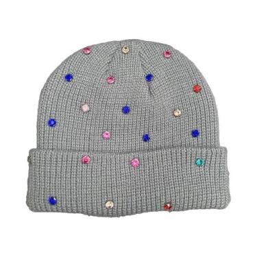 Imagem de Gorro De Tricô Feminino Com Strass Brilhante, Chapéu Macio Para Outono