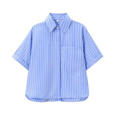 Imagem de Camisa Feminina De Manga Curta Com Gola Polo Em Cor Sólida E Bolso Mod