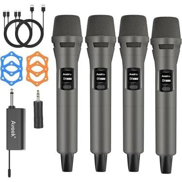 Imagem de Aveek Sistema de microfone sem fio de 2,4 GHz, 4 microfones e receptor recarregáveis, Plug & Play para máquina de karaokê, alto-falantes de festa, entretenimento doméstico, casamento e eventos - som