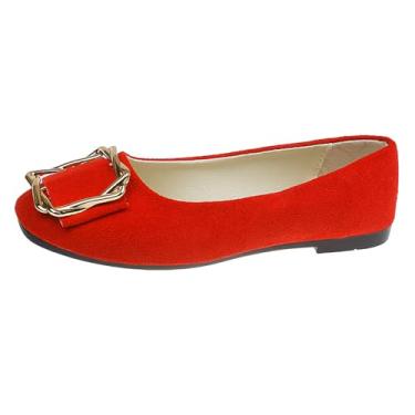 Imagem de Sapatos rasos femininos modernos com detalhe de fivela material de malha macia primavera calçados casuais em vários tamanhos para várias atividades, Vermelho, 38