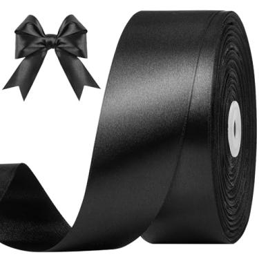 Imagem de 2 peças de rolo de fita de tecido sólido de 25 metros para buquês de flores, embrulho de presente, casamento, artesanato artesanal (preto)