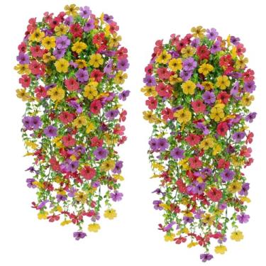 Imagem de Zythrem 10 peças de flores para pendurar, plantas artificiais para pendurar ao ar livre, margaridas de plástico realistas para plantar, varanda, parede, festa, jardim, decorações (cores mistas)