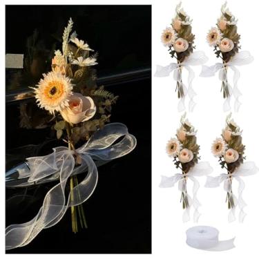 Imagem de waytinflor Decorações de carro de casamento champanhe – Margarida e girassol recém-casados com detalhe floral para cerimônia, presente romântico de noiva e decoração de carro de fuga (champanhe)