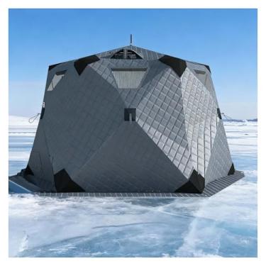 Imagem de Barraca de abrigo portátil para pesca no gelo para 6 a 10 pessoas, 2,6 x 2,6 x 1,7 m, à prova d'água com fogão e piso, fácil configuração, equipamento de acampamento de inverno durável
