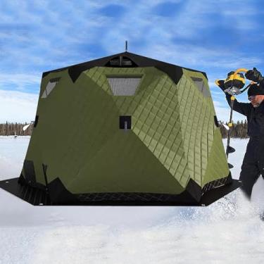 Imagem de Abrigo de pesca no gelo com isolamento pop-up para 3-5 pessoas | Barraca portátil para casa de gelo com tapete, pontas de gelo, cordas e bolsa de transporte | Barraca de gelo de configuração rápida
