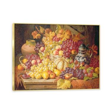 Imagem de Moldura dourada. Arte vintage emoldurada de frutas mortas, pintura clássica de cozinha country, decoração de parede de casa de fazenda quente para sala de jantar e cozinha. A62. 60 x 80 cm - 23,7 x
