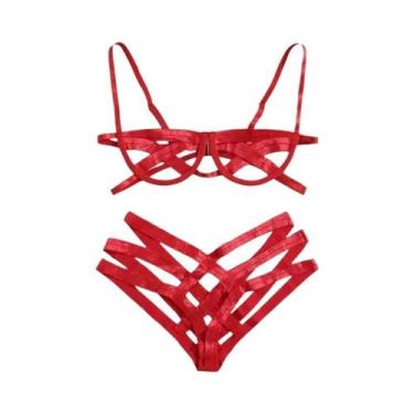 Imagem de Conjunto De Lingerie Sexy Com Sutiã Sem Copas E Tanga Em Elastano Pret