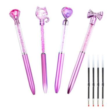 Imagem de AIYAYI Conjunto de canetas esferográficas de metal cristal diamante glitter para diário, tinta azul, coisas bonitas, artigos de papelaria chiques, presentes para mulheres, meninas, aniversário, casa