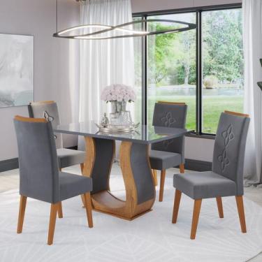 Imagem de Mesa de Jantar Retangular Kara C/4 Cad Flora em Madeira Maciça Mel/Gra