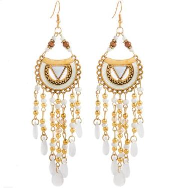 Imagem de fxmimior Brincos femininos com contas boêmias, étnico, esmaltado, lágrima, lustre para festa, formatura, casamento, Natal, Medium, Metal, Liga metálica.