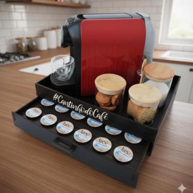 Imagem de Porta-Cápsulas Bandeja (3 Corações - Marrom) Cantinho do Café Organizador Suporte Cafeteira Chá Servir