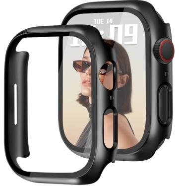 Imagem de Newlibery Capa de 45 mm compatível com Apple Watch séries 7/8/9 com película de vidro temperado HD, capa rígida de policarbonato com cobertura total, antirarranhões, para iWatch, preta